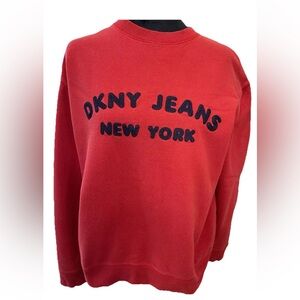 DKNY Jeans red pullover logo ladies sweatshirt size medium 90s/Y2K cotton poly